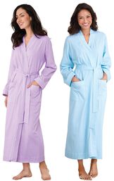 Models wearing Classic Polka-Dot Robe - Lavender and Classic Polka-Dot Robe - Blue. image number 0