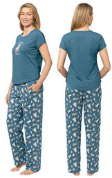 Coffee Dogs Graphic Tee Women's Pajamas - Teal image number 1