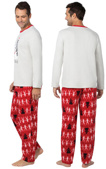 Model wearing Red Star Wars PJ for Men, facing away from the camera and then to the side