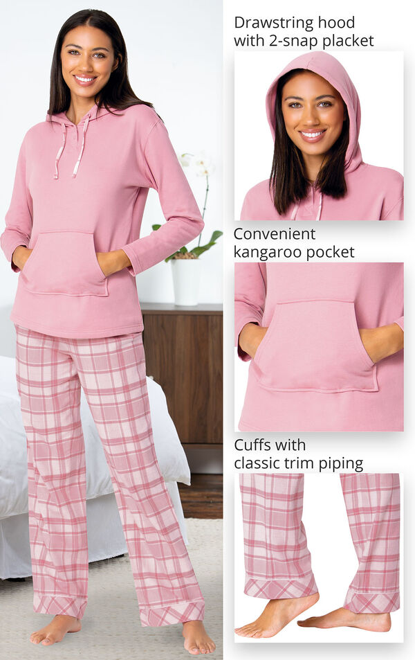 Glitzy Pink Plaid Hooded Pajamas image number 3
