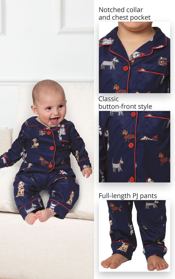 Christmas Dogs Infant Pajamas - Navy Blue image number 2