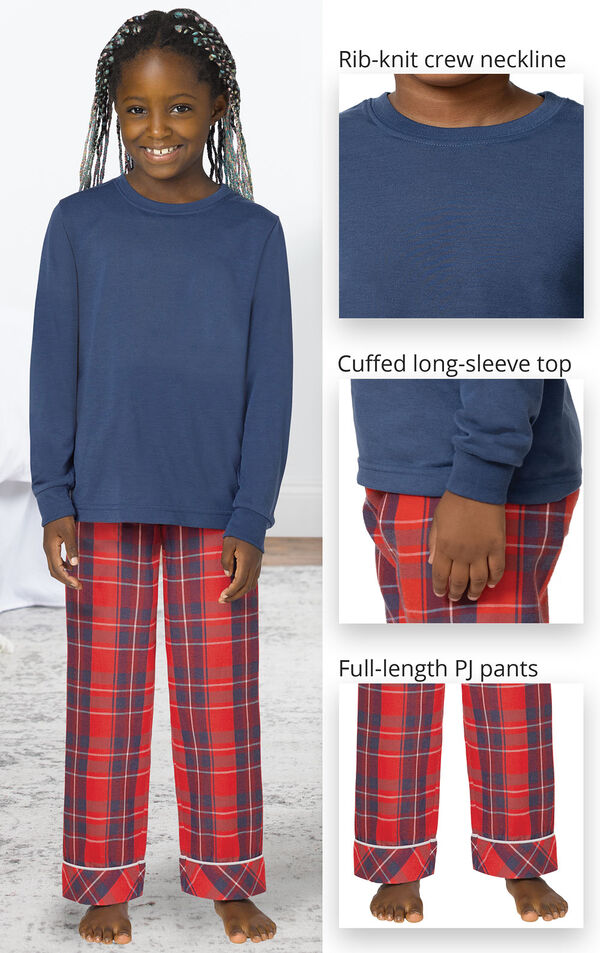 Americana Plaid Hoodie Girls Pajamas image number 4