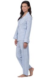 Model wearing Blue and White Gingham Button-Front PJ for Women, facing to the side image number 2