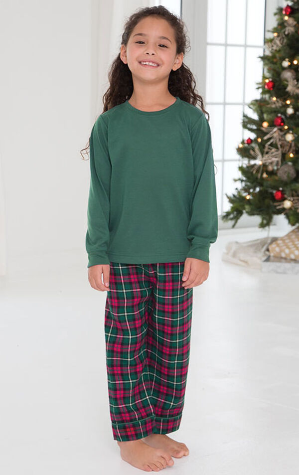 Red & Green Plaid Cotton Flannel Christmas Girls Pajamas image number 2