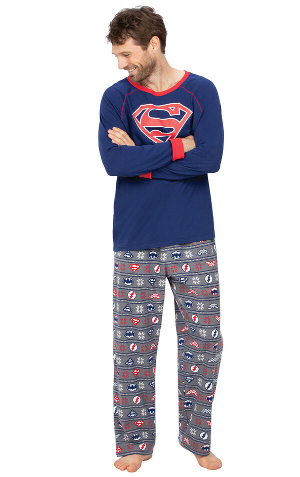 Model wearing Red and Blue Justice League PJ for Men image number 0