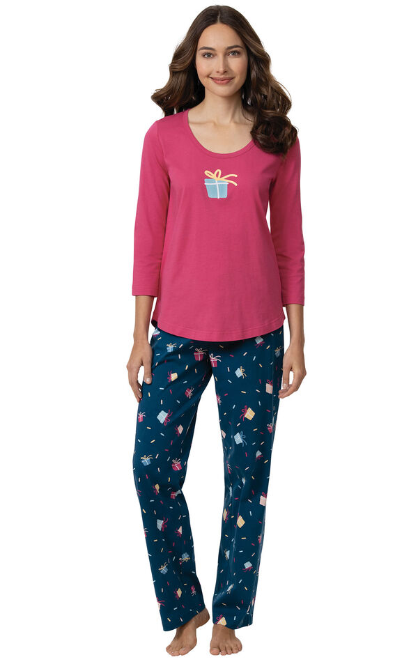 Model wearing Navy and Pink Present PJs image number 0
