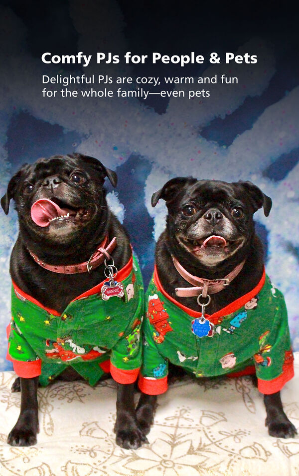 Two adorable dogs wearing matching Charlie Brown Dog Pajamas - comfy PJs for people and pets! image number 2