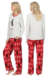 Model wearing Red Star Wars PJ for Women, facing away from the camera and then to the side image number 1