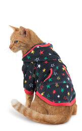 Model wearing Hoodie-Footie - Black Fleece with Stars for Cats