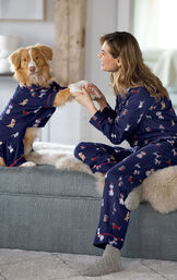 Christmas Dog Print Flannel Pajamas for Dog & Owner - Navy image number 1
