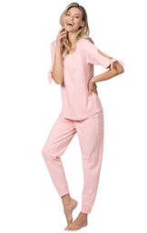 Model wearing Pink Tie Sleeve Jogger PJ for Women image number 1