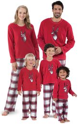 Models wearing Red and White Plaid Fleece Matching Family Pajamas image number 1