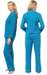 Plaid Jersey Button-Front Pajamas - Blue image number 1