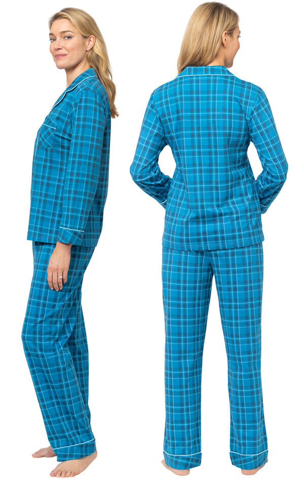 Plaid Jersey Button-Front Pajamas - Blue