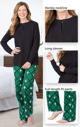 Henley neckline, long sleeves and pockets and cozy full-length flannel pants image number 3