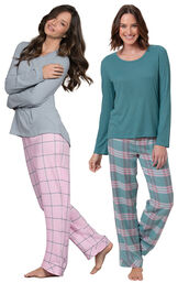 Teal Plaid and Pink Plaid World's Softest Flannel Pullover PJs Gift Set image number 0