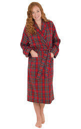 Model wearing Red Classic Plaid Wrap Robe for Women image number 0