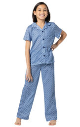 Geo Button-Front Unisex Kids Pajamas - Blue image number 0