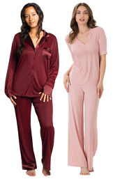 Ruby Luxe Satin Button-Front PJs & Pink Naturally Nude PJs image number 0