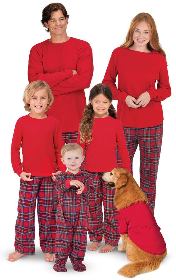 Models wearing Classic Red Stewart Plaid Matching Family Pajamas image number 0