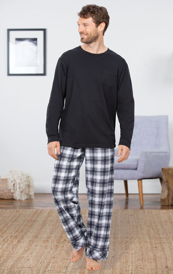 Plaid Pullover Men's Pajama - Black & White