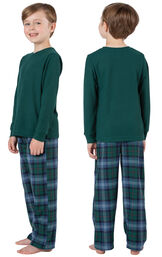 Boy wearing Heritage Plaid Thermal-Top Boys Pajamas, facing away from the camera and then facing to the side image number 1
