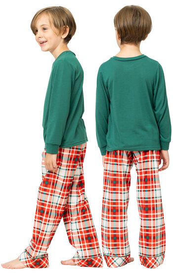 Modern Plaid Pullover Boys Pajamas - Evergreen