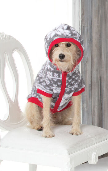 Dog wearing Nordic Fleece Hoodie-Footie for dogs, with the hood up