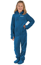 Model wearing Hoodie-Footie - Blue Fleece for Girls image number 0