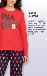 Festive Pajamas - Long sleeve stretch cotton jersey PJs with fun graphic and full-length all over print pants are the best for holidays and colder months image number 2