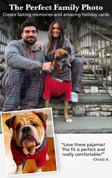Customers and their dogs wearing matching Gray Plaid pajamas. Customer Quote: Love these pajamas! The fit is perfect and really comfortable. - Christi A. image number 1