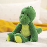 15" Buddy Dinosaur- Seated front view of bright and lime green dinosaur with fabric spikes image number 3