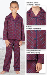 Model wearing Deep Red Print Button-Front PJ for Girls image number 3