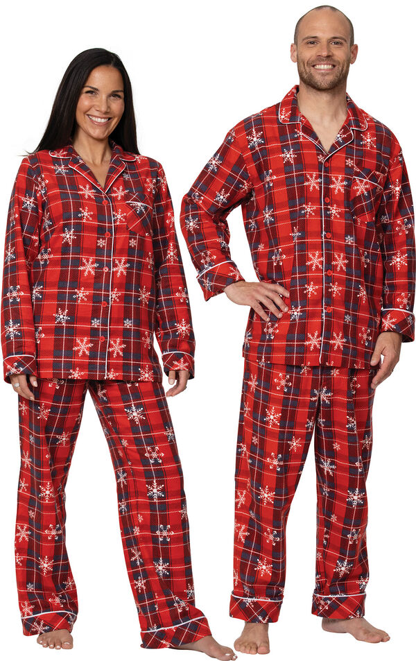 Americana Plaid Snowflake His & Hers Matching Pajamas image number 0