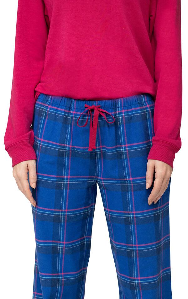 Indigo Plaid Soft French Terry & Flannel PJ's image number 4