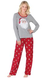 Model wearing Red and Gray Santa Print PJ for Women image number 0