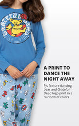 PJs feature dancing bear and Grateful Dead logo print in a rainbow of colors image number 2
