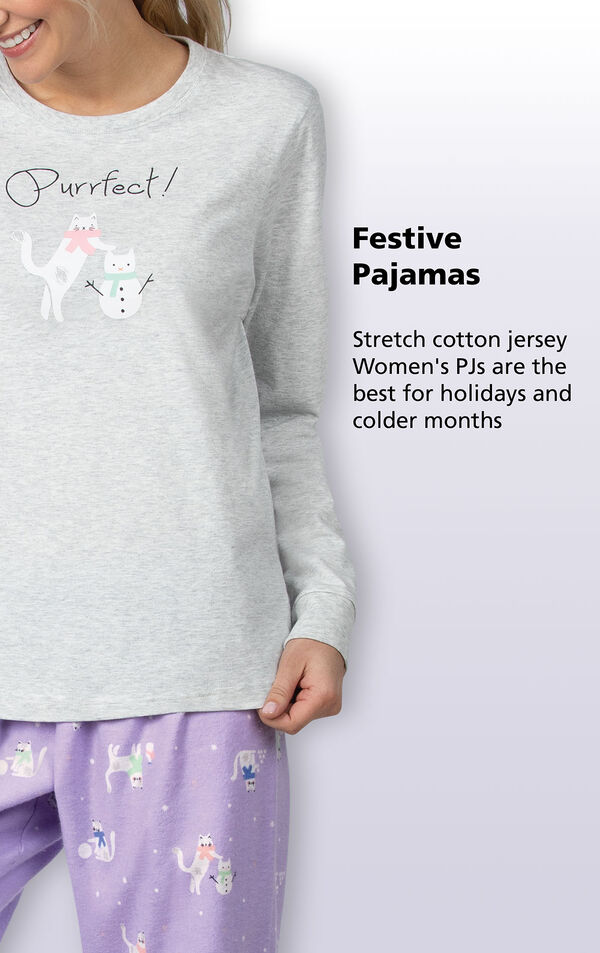 Festive Cat Pajamas - stretch cotton jersey Women's PJs are the best for holidays and colder months image number 4