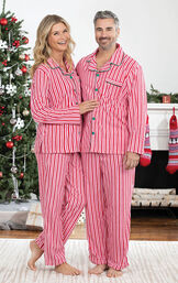 Candy Cane Fleece His & Hers Matching Pajamas image number 1