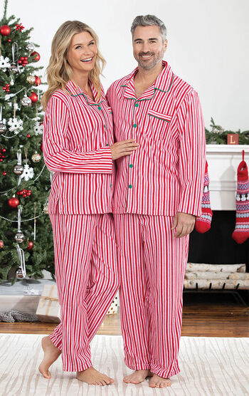 Candy Cane Fleece His & Hers Matching Pajamas
