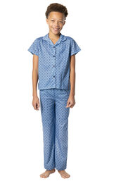 Geo Button-Front Unisex Kids Pajamas - Blue image number 1