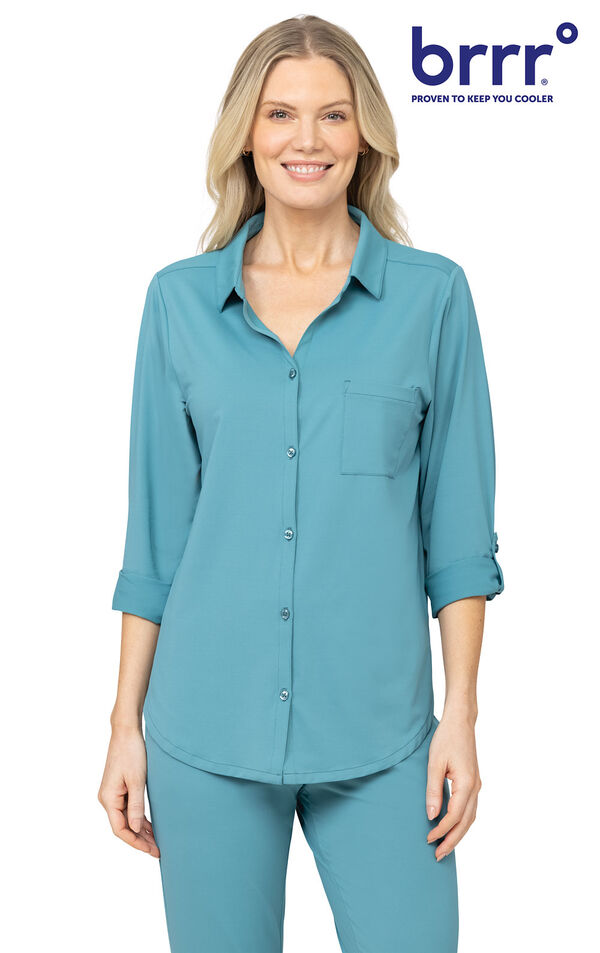 Breezy Jade Convertible Sleeve Button-Front Shirt Powered By brrrº image number 0