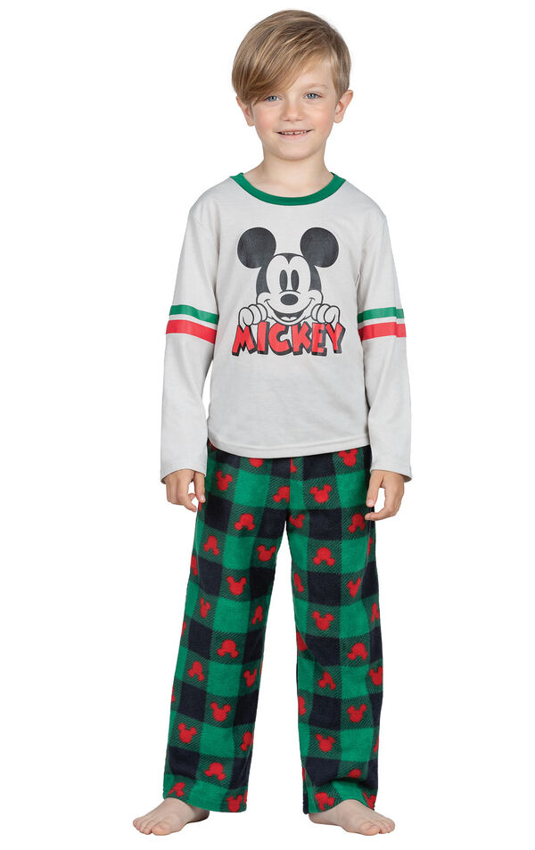 Model wearing Red and Green Mickey Mouse Holiday PJs for Youth image number 0