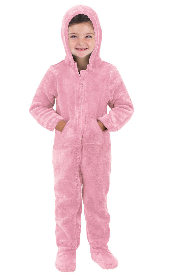 Model wearing Hoodie-Footie - Pink Fleece for Toddlers image number 0