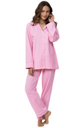 Model wearing Pink Pin Dot Button-Front PJ for Women image number 0
