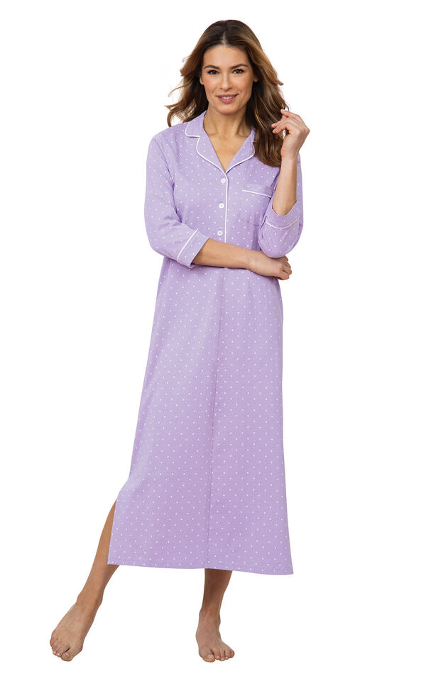 Model wearing Purple with White Polka Dots Gown for Women image number 0