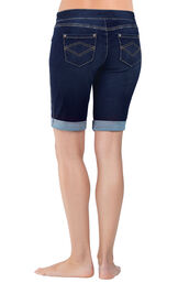 Model wearing PajamaJeans Bermuda Shorts - Indigo, facing away from the camera image number 3