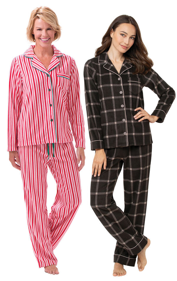 Charcoal Check and Candy Cane Fleece Boyfriend PJs image number 0