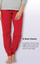 Long-john charm meets jogger style in these PJs that won't wrinkle and bunch in the night image number 4