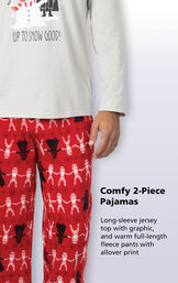 Red microfleece pants with a Darth Vader and Stormtrooper repeat pattern with the following copy: Long-sleeve jersey top with graphic and warm full-length fleece pants with allover print image number 3